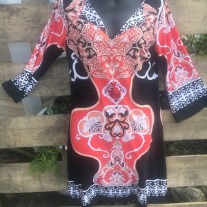 Black coral and white tunic style minidress